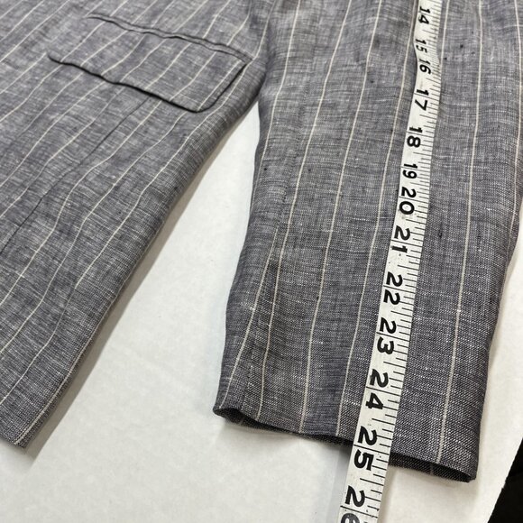 Oat Blazer Womens L‎ Blue Linen Woven Striped One Button Lined Nautical Preppy - Picture 8 of 11